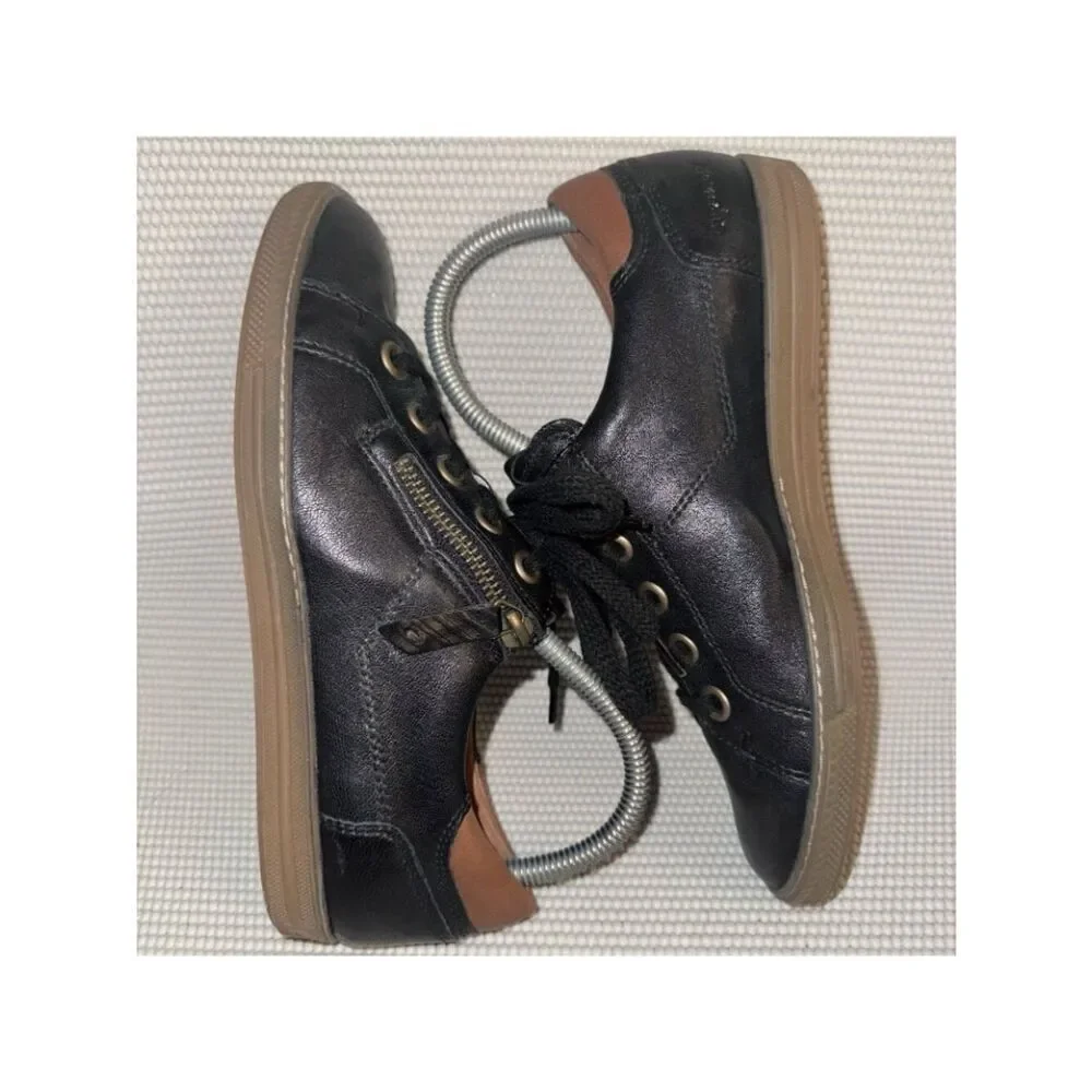 Paul Green Addie Black Gum Leather Low Top Zip Lace Up Sneakers Size US 7 UK 4.5
